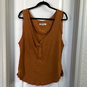 Free People Orange Sleeveless Buttoned Tank Top